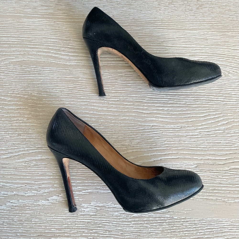 Ann Taylor Black Leather Perfect Platform Covered Heel, 7.5